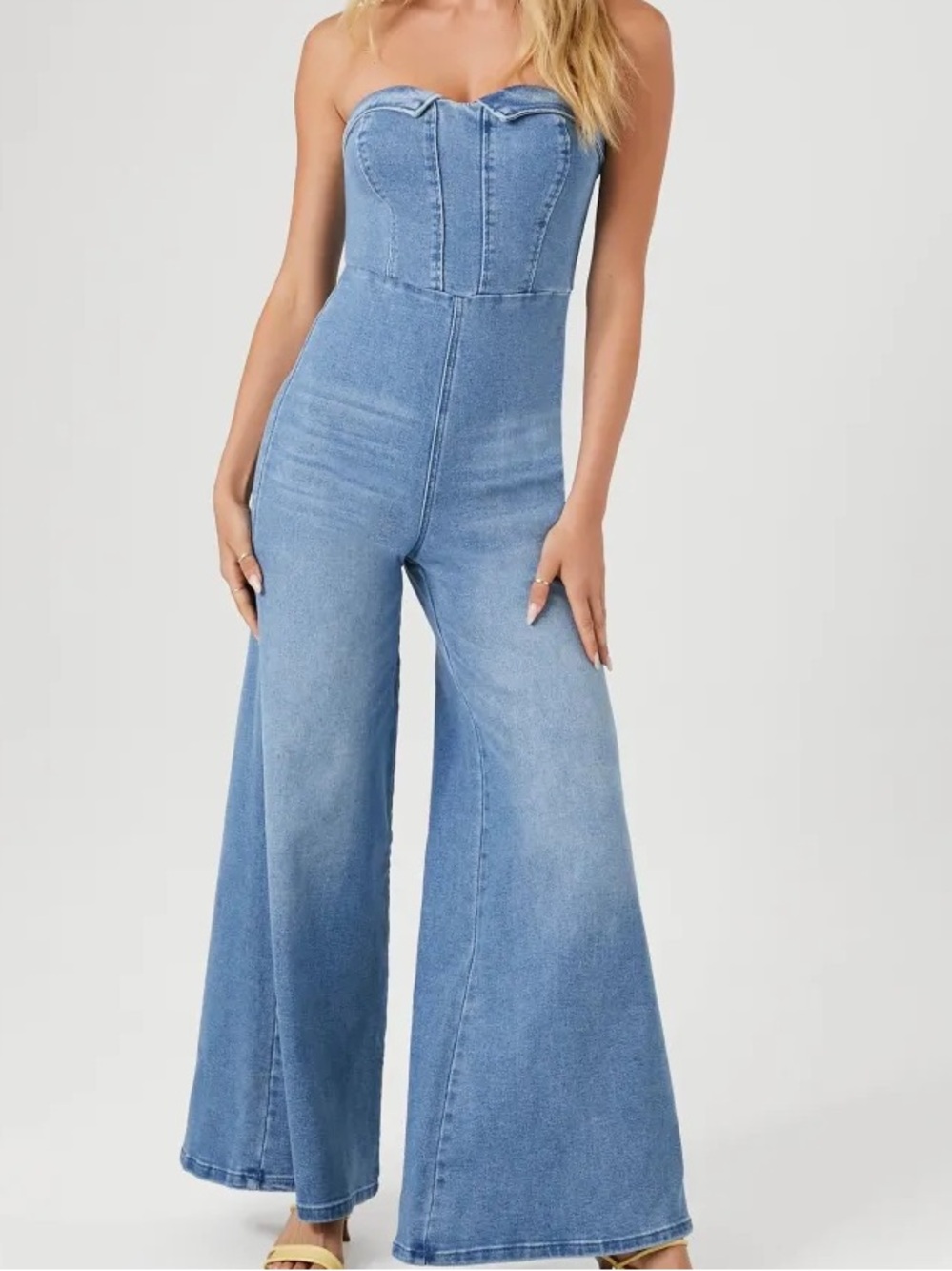 NWTS Forever 21 Denim Sweetheart Wide-Leg Jumpsuit Size XS
